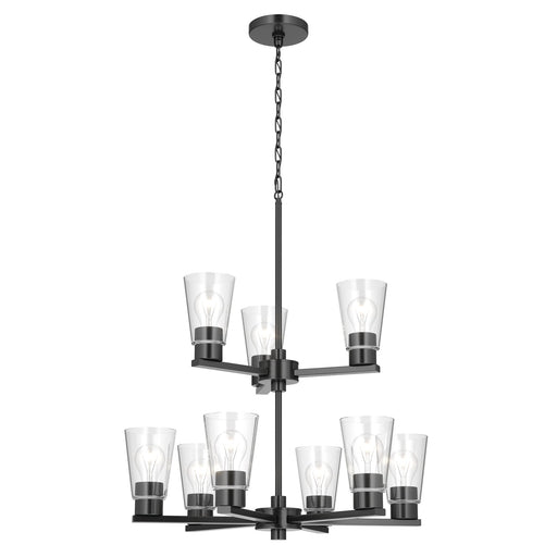 Kichler Stamos 24in 9-Light Chandelier | Modern Black Steel and Clear Glass | Dining Room & Living Room | 27in H | Model 52438BKCLR