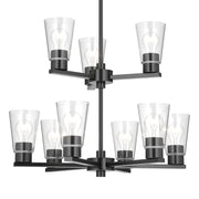 Kichler Stamos 24in 9-Light Chandelier | Modern Black Steel and Clear Glass | Dining Room & Living Room | 27in H | Model 52438BKCLR