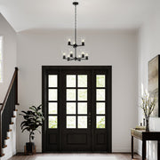 Kichler Stamos 24in 9-Light Chandelier | Modern Black Steel and Clear Glass | Dining Room & Living Room | 27in H | Model 52438BKCLR
