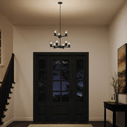 Kichler Stamos 24in 9-Light Chandelier | Modern Black Steel and Clear Glass | Dining Room & Living Room | 27in H | Model 52438BKCLR