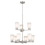 Kichler Stamos 24in 9-Light Chandelier | Modern Brushed Nickel Steel and Satin Etched Glass | Dining Room & Living Room | 27in H | Model 52438NI