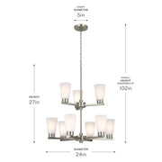 Kichler Stamos 24in 9-Light Chandelier | Modern Brushed Nickel Steel and Satin Etched Glass | Dining Room & Living Room | 27in H | Model 52438NI