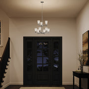 Kichler Stamos 24in 9-Light Chandelier | Modern Brushed Nickel Steel and Satin Etched Glass | Dining Room & Living Room | 27in H | Model 52438NI