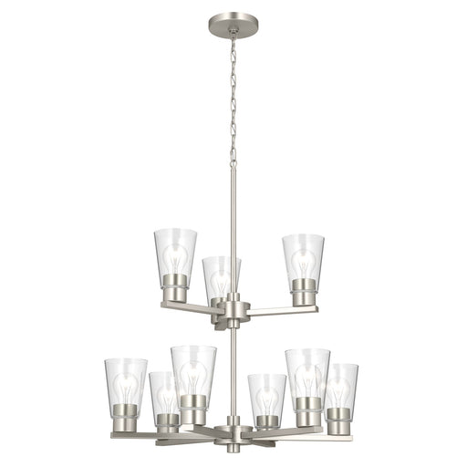 Kichler Stamos 24in 9-Light Chandelier | Modern Brushed Nickel Steel and Clear Glass | Dining Room & Living Room | 27 in H, 36 in Chain | Model 52438NICLR
