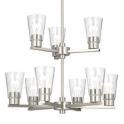Kichler Stamos 24in 9-Light Chandelier | Modern Brushed Nickel Steel and Clear Glass | Dining Room & Living Room | 27 in H, 36 in Chain | Model 52438NICLR