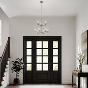 Kichler Stamos 24in 9-Light Chandelier | Modern Brushed Nickel Steel and Clear Glass | Dining Room & Living Room | 27 in H, 36 in Chain | Model 52438NICLR