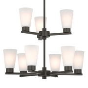 Kichler Stamos 24in 9-Light Chandelier | Modern Olde Bronze Steel and Satin Etched Glass | Dining Room & Living Room | 27 in H, 36 in Chain | Model 52438OZ