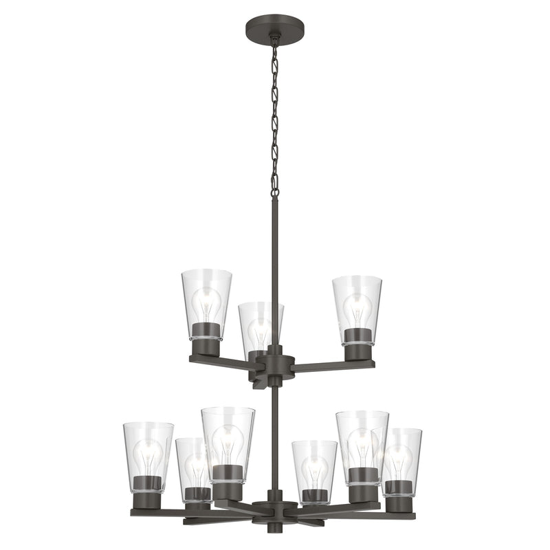 Kichler Stamos 24in 9-Light Chandelier | Modern Olde Bronze Steel and Clear Glass | Dining Room & Living Room | 27 in H, 36 in Chain | Model 52438OZCLR