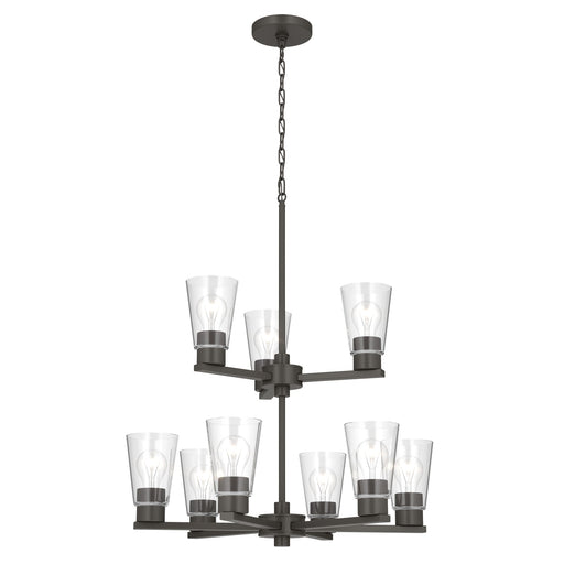 Kichler Stamos 24in 9-Light Chandelier | Modern Olde Bronze Steel and Clear Glass | Dining Room & Living Room | 27 in H, 36 in Chain | Model 52438OZCLR