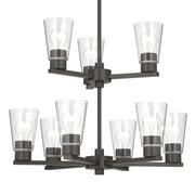 Kichler Stamos 24in 9-Light Chandelier | Modern Olde Bronze Steel and Clear Glass | Dining Room & Living Room | 27 in H, 36 in Chain | Model 52438OZCLR