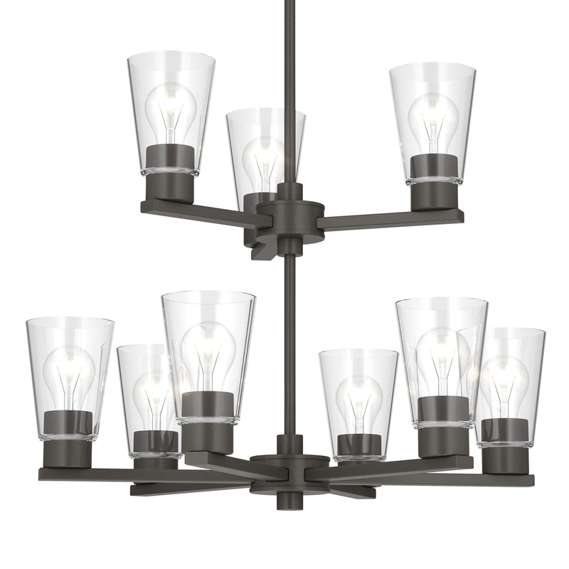 Kichler Stamos 24in 9-Light Chandelier | Modern Olde Bronze Steel and Clear Glass | Dining Room & Living Room | 27 in H, 36 in Chain | Model 52438OZCLR