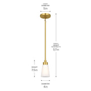 Kichler Erma 4in 1-Light Mini Pendant | Traditional Brushed Gold Steel and Clear Satin Etched Glass | Kitchen Island & Dining Room | 7.5 in H | Model 52444BG