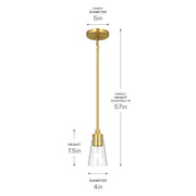 Kichler Erma 4in 1-Light Mini Pendant | Traditional Brushed Gold Steel and Clear Satin Etched Glass | Kitchen Island & Dining Room | 7.5 in H | Model 52444BGCLR