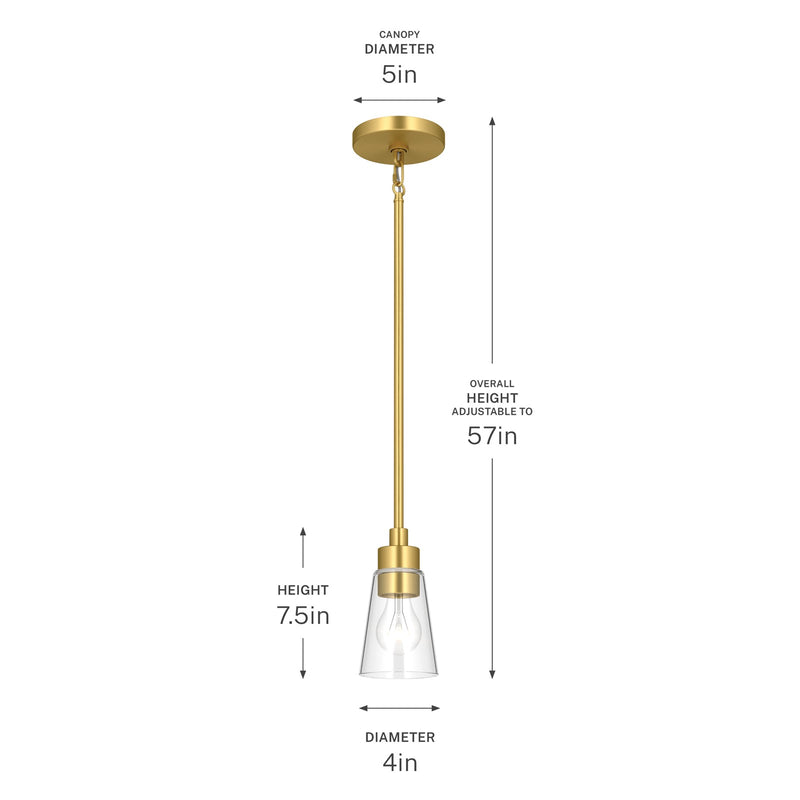 Kichler Erma 4in 1-Light Mini Pendant | Traditional Brushed Gold Steel and Clear Satin Etched Glass | Kitchen Island & Dining Room | 7.5 in H | Model 52444BGCLR