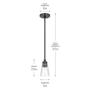 Kichler Erma 4in 1-Light Mini Pendant | Traditional Black Steel and Clear Satin Etched Glass | Kitchen Island & Dining Room | 7.5 in H | Model 52444BKCLR