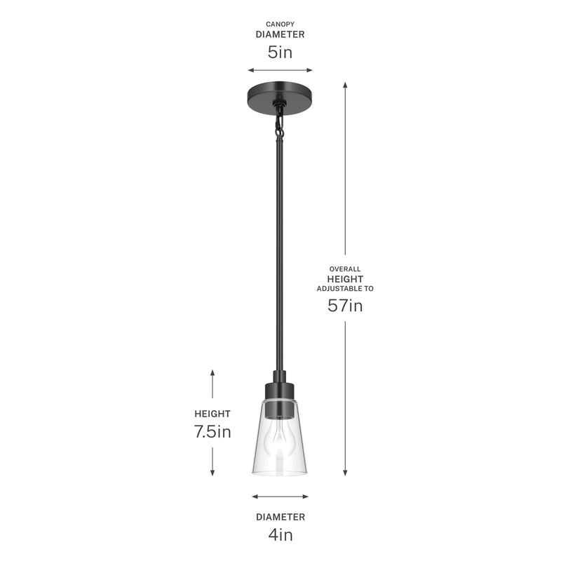 Kichler Erma 4in 1-Light Mini Pendant | Traditional Black Steel and Clear Satin Etched Glass | Kitchen Island & Dining Room | 7.5 in H | Model 52444BKCLR