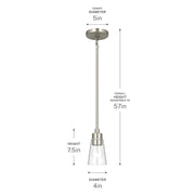 Kichler Erma 4in 1-Light Mini Pendant | Traditional Brushed Nickel Steel and Clear Satin Etched Glass | Kitchen Island & Dining Room | 7.5 in H | Model 52444NICLR