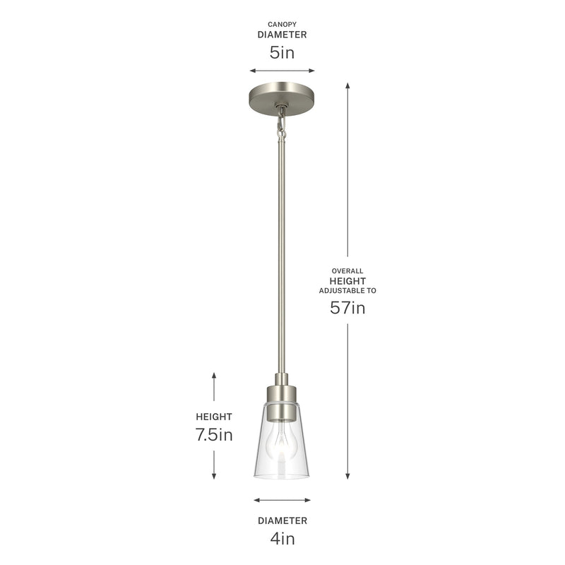 Kichler Erma 4in 1-Light Mini Pendant | Traditional Brushed Nickel Steel and Clear Satin Etched Glass | Kitchen Island & Dining Room | 7.5 in H | Model 52444NICLR