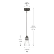 Kichler Erma 4in 1-Light Mini Pendant | Traditional Olde Bronze Steel and Clear Satin Etched Glass | Kitchen Island & Dining Room | 7.5 in H | Model 52444OZCLR