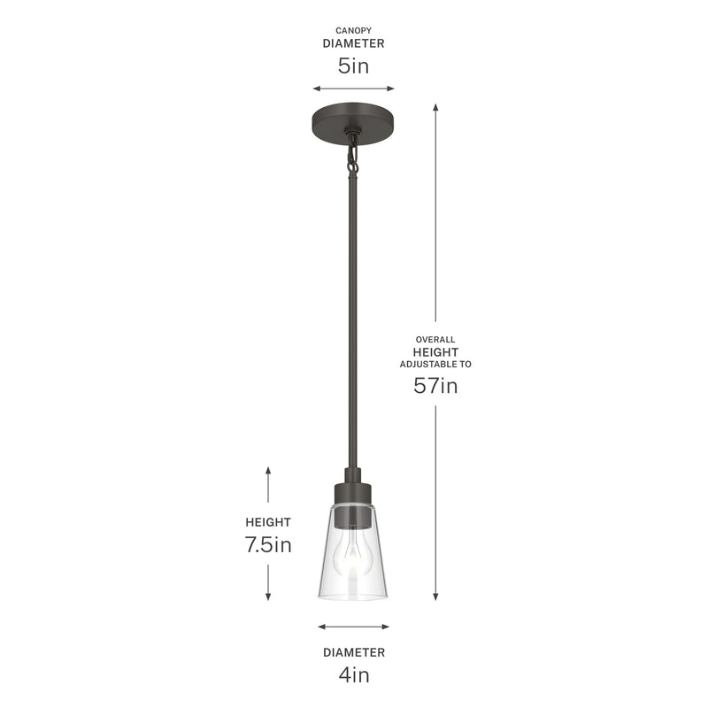 Kichler Erma 4in 1-Light Mini Pendant | Traditional Olde Bronze Steel and Clear Satin Etched Glass | Kitchen Island & Dining Room | 7.5 in H | Model 52444OZCLR