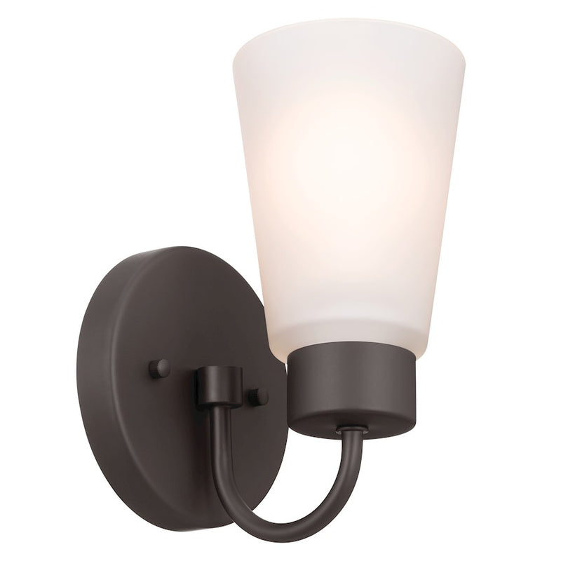 Kichler Erma 5in 1-Light Wall Sconce | Transitional Olde Bronze Steel | Hallway & Bathroom Accent | 5 x 8 x 6 in | Model 52445OZ