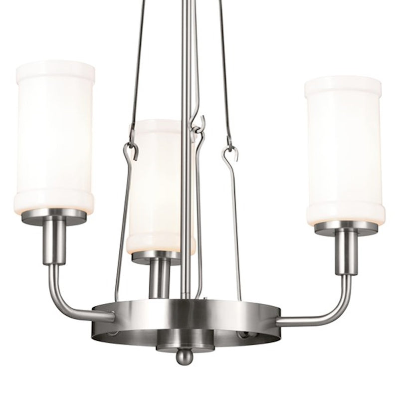 Kichler Vetivene 21in 3-Light Mini Chandelier | Industrial Natural Brass and Opal Glass | Dining Room & Foyer | 21 in H | Model 52450NBR