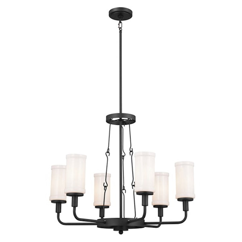 Kichler Vetivene 37in 9-Light Chandelier | Textured Black Steel and Opal Glass | Dining Room & Entryway | Model 52452BKT