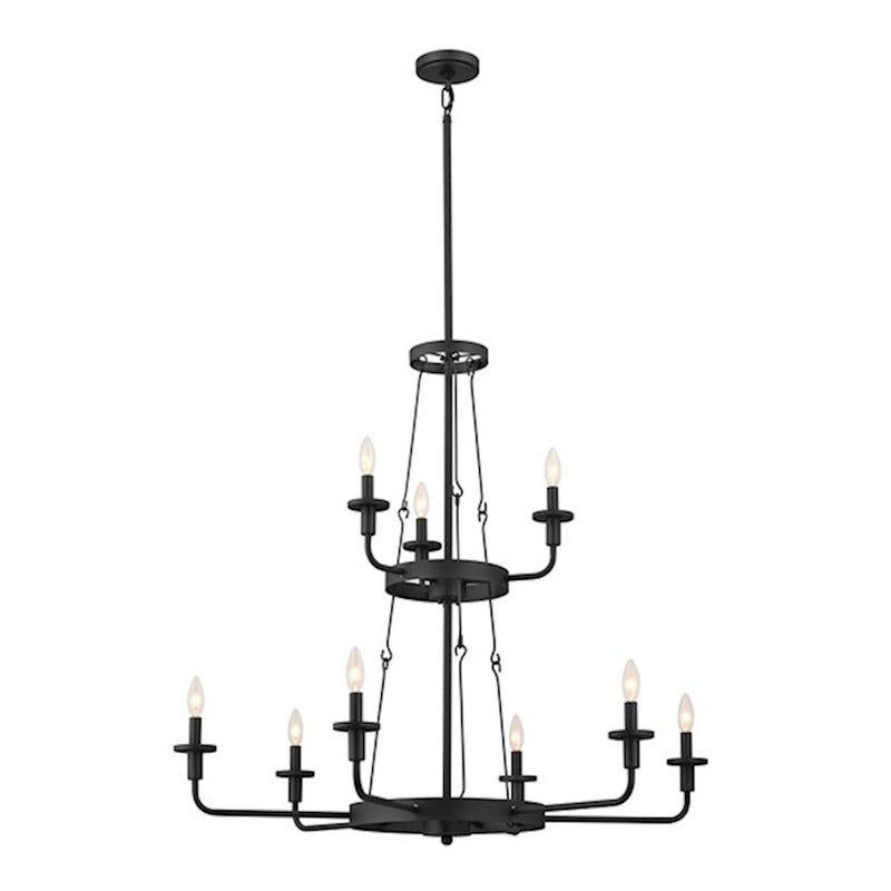 Kichler Vetivene 37in 9-Light Chandelier | Textured Black Steel and Opal Glass | Dining Room & Entryway | Model 52452BKT