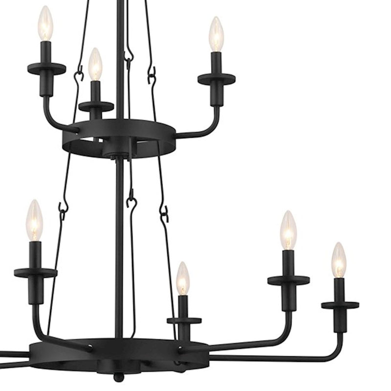 Kichler Vetivene 37in 9-Light Chandelier | Textured Black Steel and Opal Glass | Dining Room & Entryway | Model 52452BKT