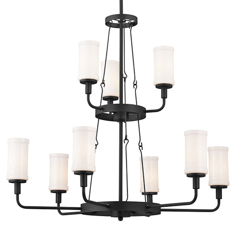 Kichler Vetivene 37in 9-Light Chandelier | Textured Black Steel and Opal Glass | Dining Room & Entryway | Model 52452BKT