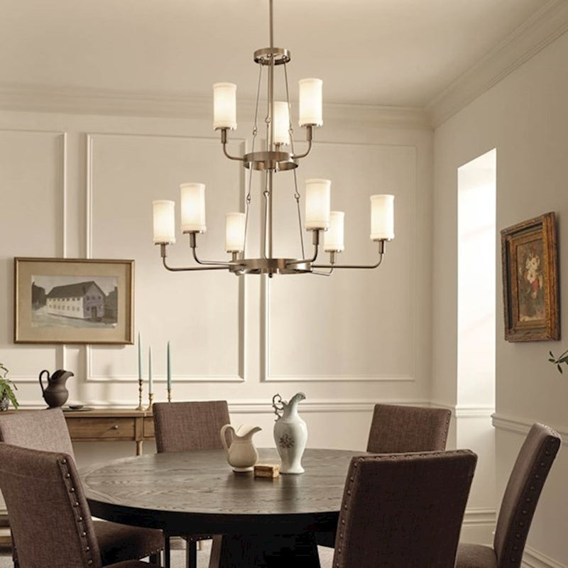 Kichler Vetivene 37in 9-Light Chandelier | Textured Black Steel and Opal Glass | Dining Room & Entryway | Model 52452BKT