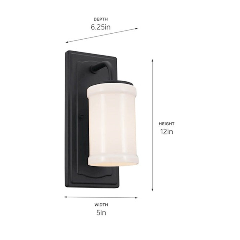 Kichler Vetivene 1-Light Wall Sconce | Natural Brass Steel and Opal Glass | Hallway & Bathroom Accent | 5 x 12 in | Model 52454NBR
