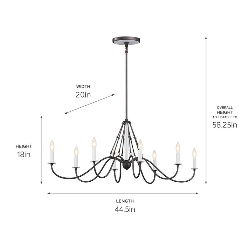 Kichler Freesia 44in 8-Light Chandelier | Textured Black Steel | Dining Room & Living Room | 44 x 20 x 18 in | Model 52457BKT