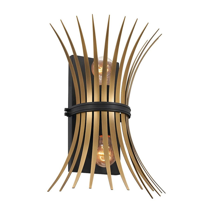 Kichler Baile 2-Light Wall Sconce | Brushed Nickel Steel and Black Accents | Bedroom & Hallway Accent Light | Model 52461NI