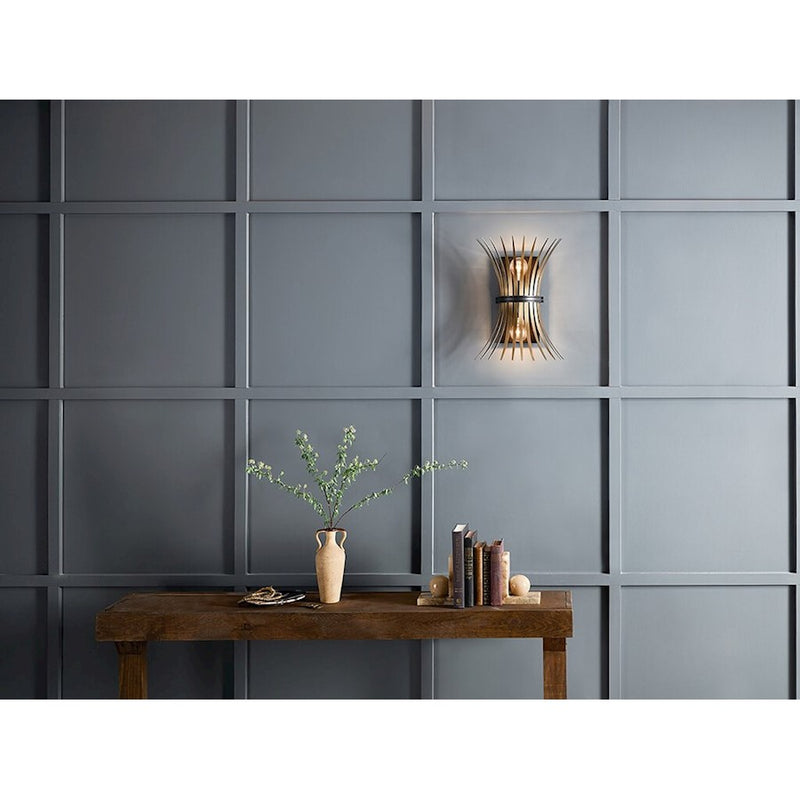 Kichler Baile 2-Light Wall Sconce | Brushed Nickel Steel and Black Accents | Bedroom & Hallway Accent Light | Model 52461NI
