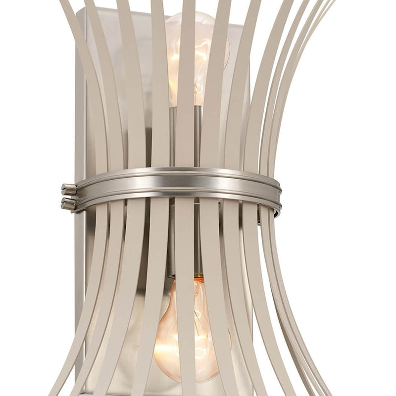 Kichler Baile 2-Light Wall Sconce | Brushed Nickel Steel and Black Accents | Bedroom & Hallway Accent Light | Model 52461NI