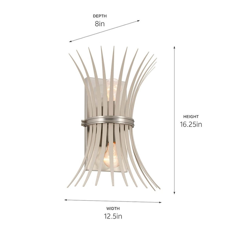 Kichler Baile 2-Light Wall Sconce | Brushed Nickel Steel and Black Accents | Bedroom & Hallway Accent Light | Model 52461NI