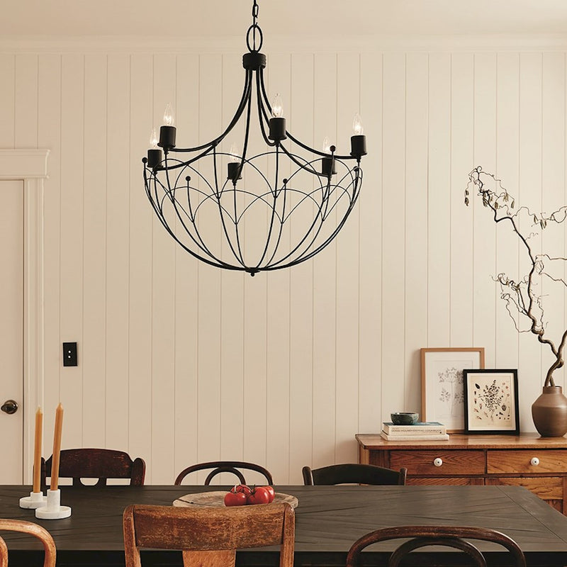 Kichler Topiary 30in 6-Light Chandelier | Character Bronze Steel | Dining Room & Foyer | 30 in H | Model 52462CHZ
