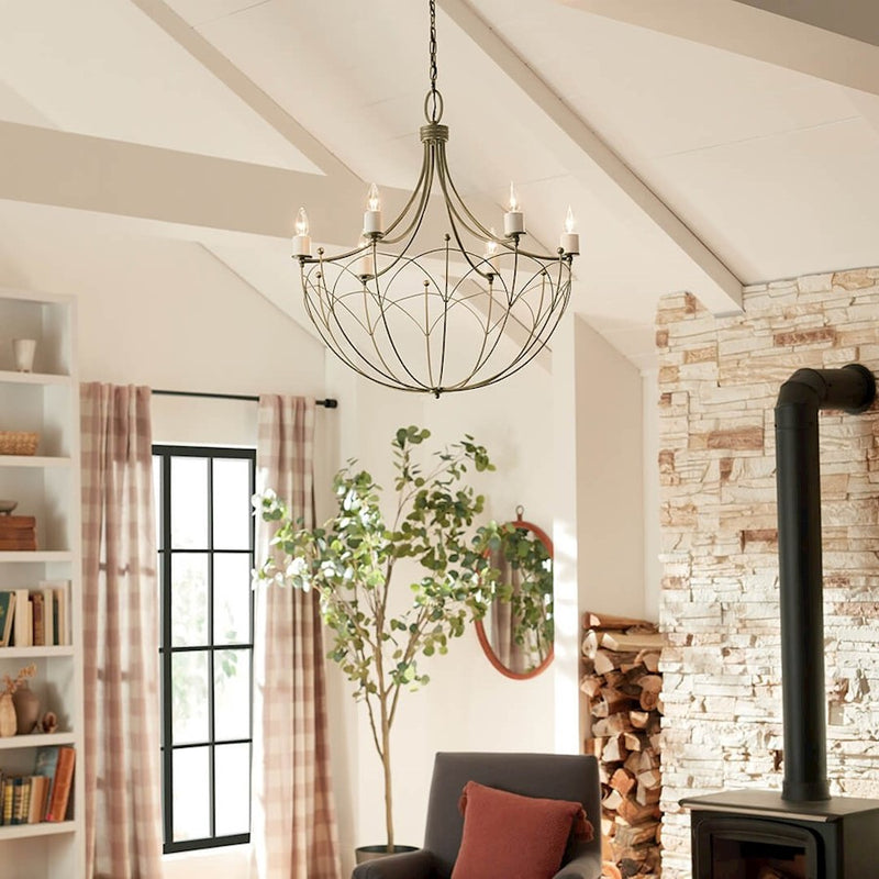 Kichler Topiary 30in 6-Light Chandelier | Character Bronze Steel | Dining Room & Foyer | 30 in H | Model 52462CHZ