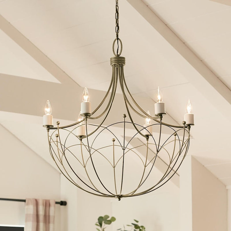 Kichler Topiary 30in 6-Light Chandelier | Character Bronze Steel | Dining Room & Foyer | 30 in H | Model 52462CHZ