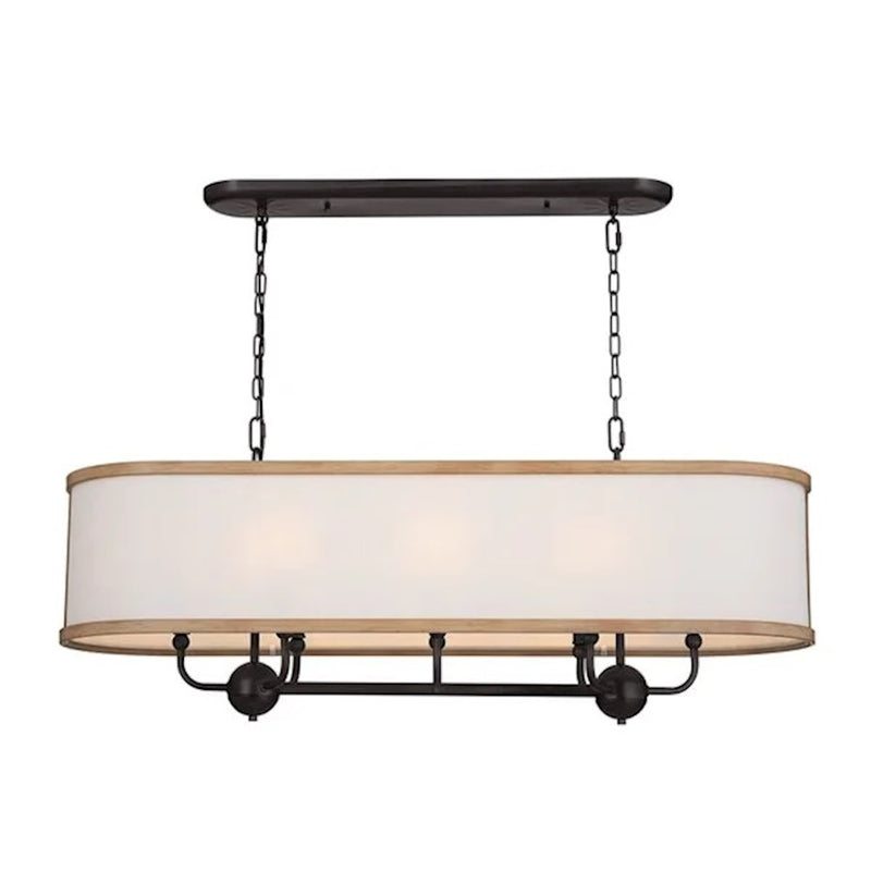 Kichler Heddle 42in 8-Light Linear Chandelier | Industrial Natural Brass and Fabric Drum Shade | Dining Room & Great Room | Model 52467NBR