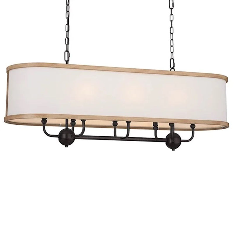 Kichler Heddle 42in 8-Light Linear Chandelier | Industrial Natural Brass and Fabric Drum Shade | Dining Room & Great Room | Model 52467NBR