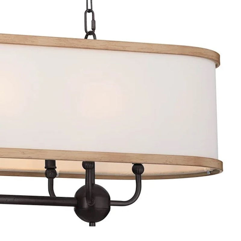 Kichler Heddle 42in 8-Light Linear Chandelier | Industrial Natural Brass and Fabric Drum Shade | Dining Room & Great Room | Model 52467NBR