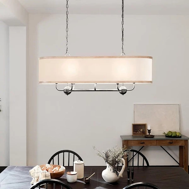 Kichler Heddle 42in 8-Light Linear Chandelier | Industrial Natural Brass and Fabric Drum Shade | Dining Room & Great Room | Model 52467NBR
