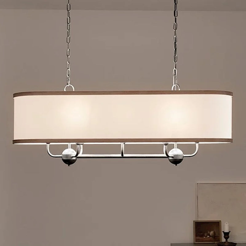Kichler Heddle 42in 8-Light Linear Chandelier | Industrial Natural Brass and Fabric Drum Shade | Dining Room & Great Room | Model 52467NBR