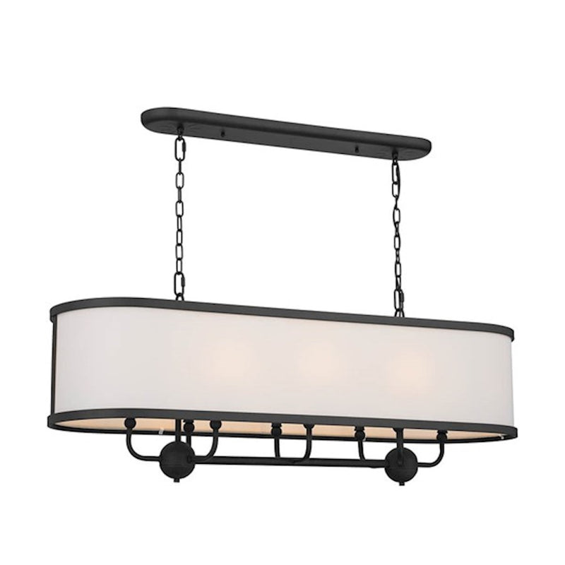Kichler Heddle 42in 8-Light Linear Chandelier | Industrial Natural Brass and Fabric Drum Shade | Dining Room & Great Room | Model 52467NBR