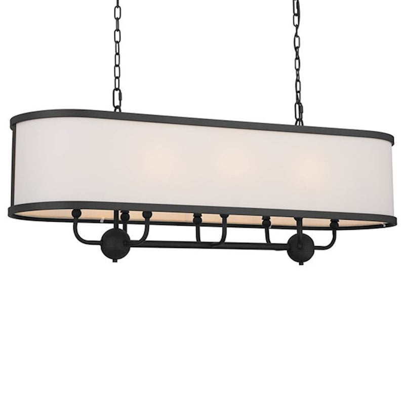 Kichler Heddle 42in 8-Light Linear Chandelier | Industrial Natural Brass and Fabric Drum Shade | Dining Room & Great Room | Model 52467NBR