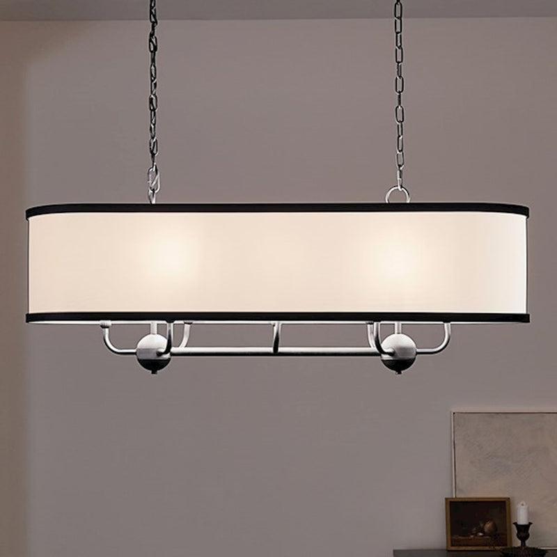 Kichler Heddle 42in 8-Light Linear Chandelier | Industrial Natural Brass and Fabric Drum Shade | Dining Room & Great Room | Model 52467NBR