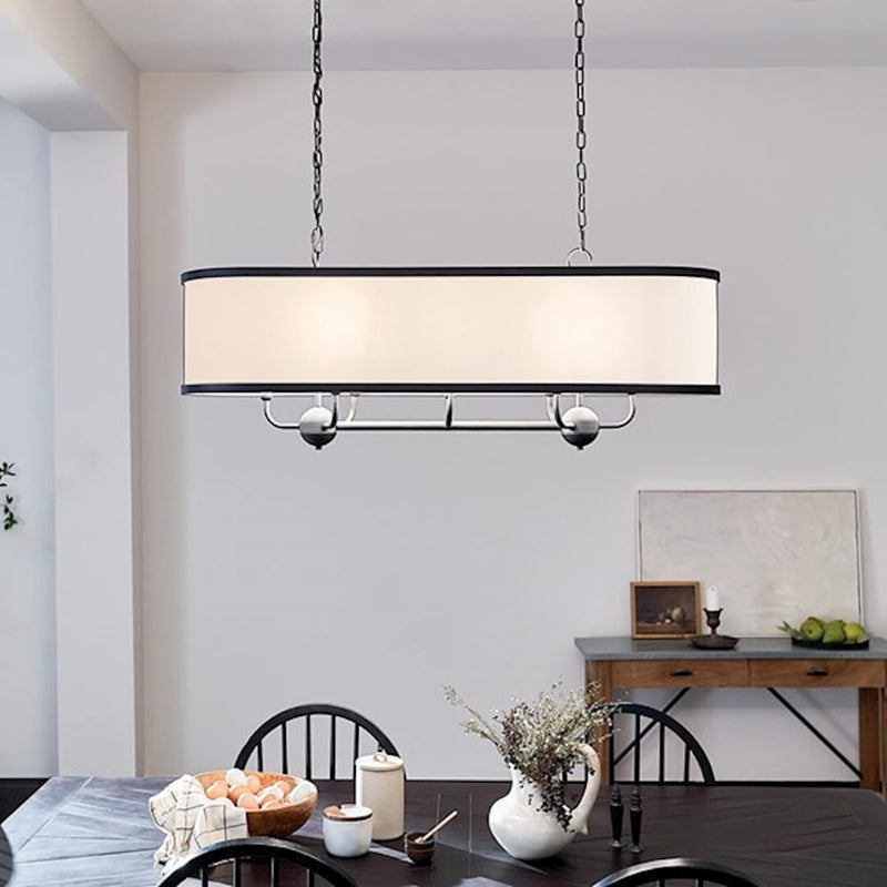 Kichler Heddle 42in 8-Light Linear Chandelier | Industrial Natural Brass and Fabric Drum Shade | Dining Room & Great Room | Model 52467NBR