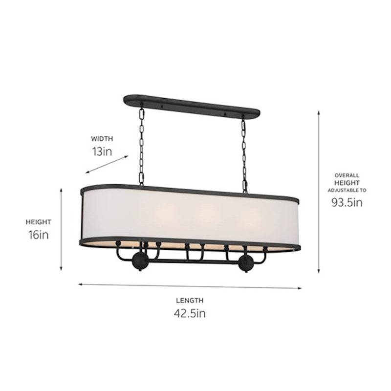 Kichler Heddle 42in 8-Light Linear Chandelier | Industrial Natural Brass and Fabric Drum Shade | Dining Room & Great Room | Model 52467NBR